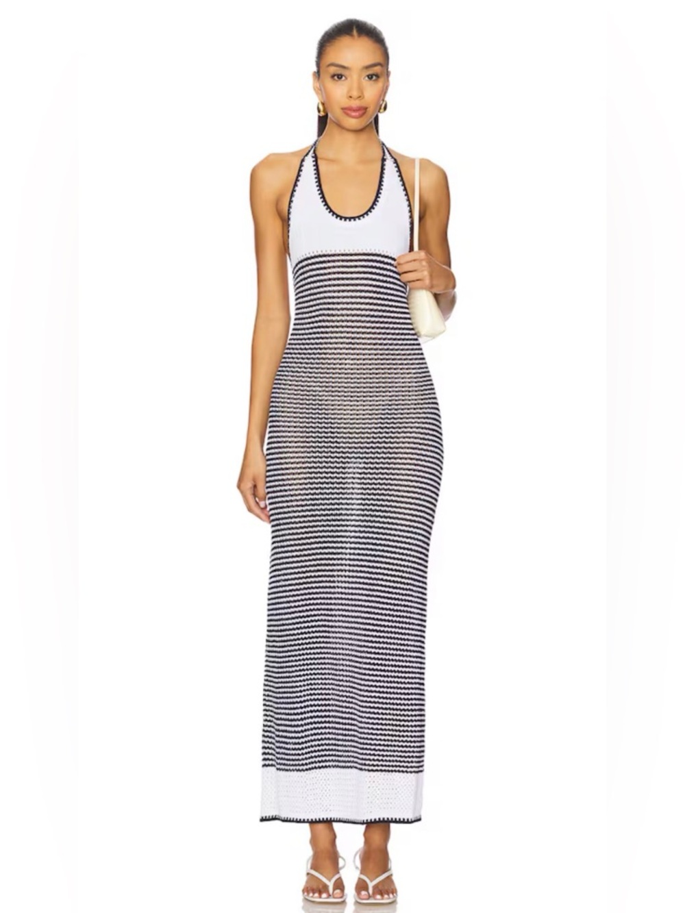 Dena Striped Halter Maxi Dress in Bleach White Mult